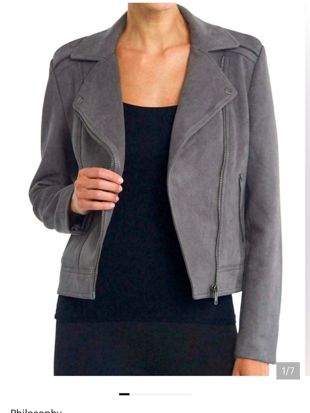 Philosophy Gray Faux Suede Moto Jacket